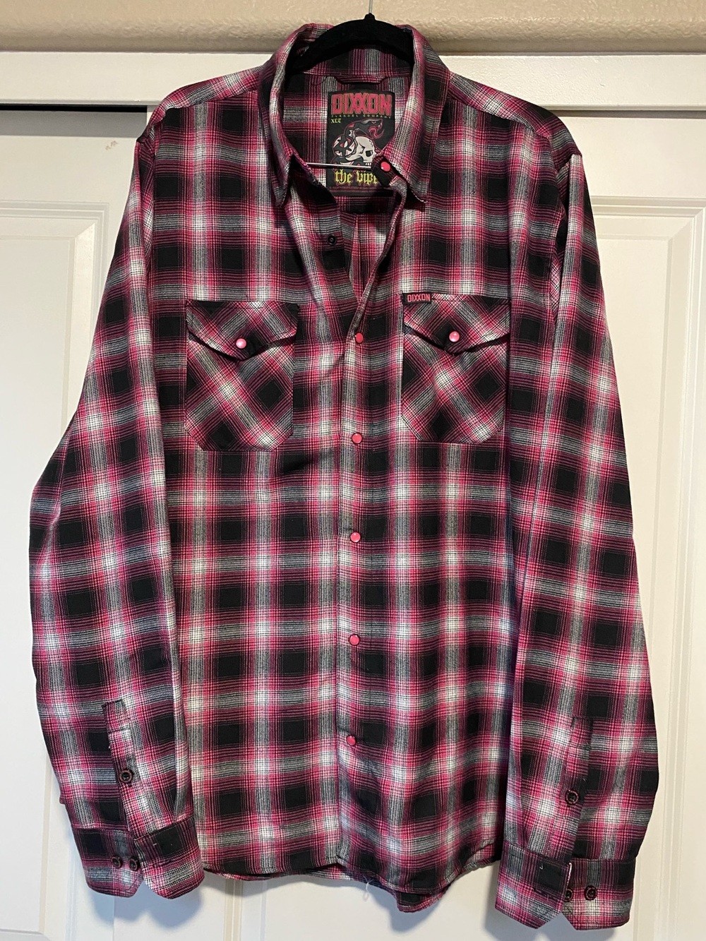 DIXXON FLANNEL - THE VIPER - Black and Pink Plaid Button-Down Shirt